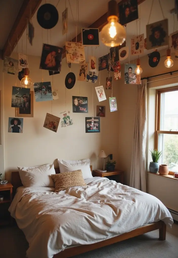 25 Album Cover Wall Decor Bedroom Ideas That Show Off Your Music Style - 10. Hanging Album Covers