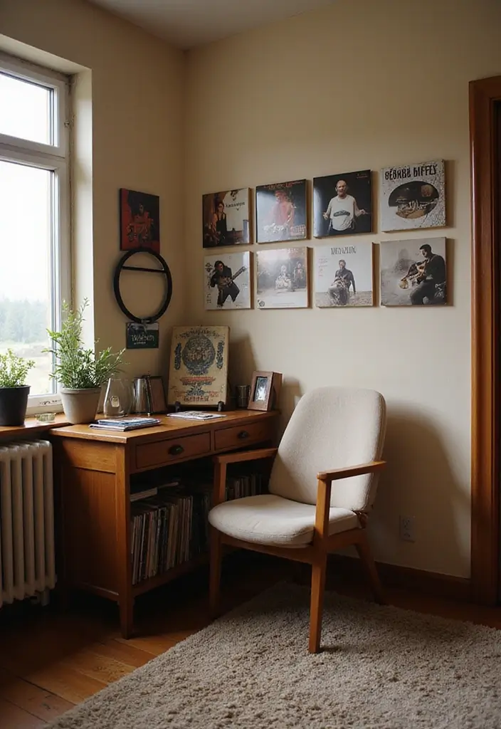 25 Album Cover Wall Decor Bedroom Ideas That Show Off Your Music Style - 12. Themed Music Corner