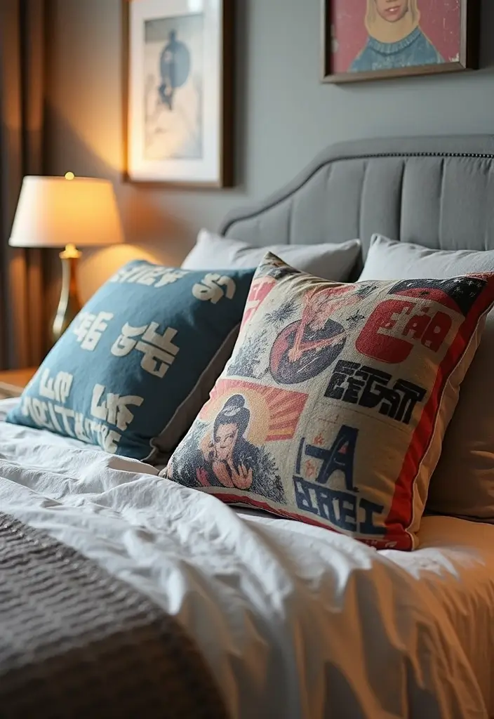 25 Album Cover Wall Decor Bedroom Ideas That Show Off Your Music Style - 18. Customized Pillow Cases
