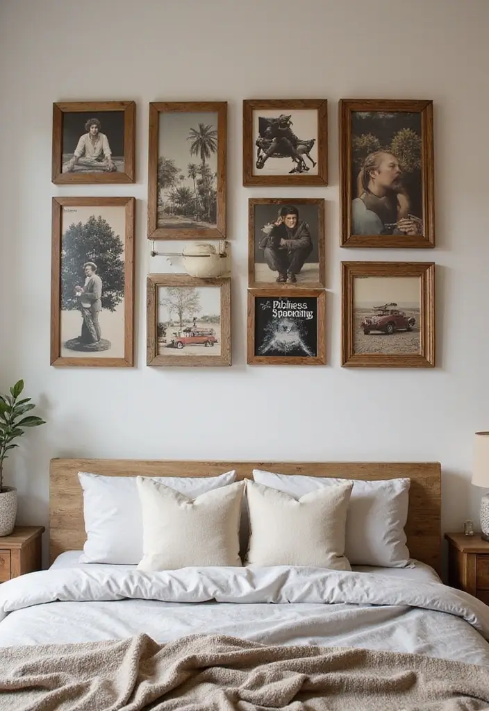 25 Album Cover Wall Decor Bedroom Ideas That Show Off Your Music Style - 23. Rustic Wooden Frames