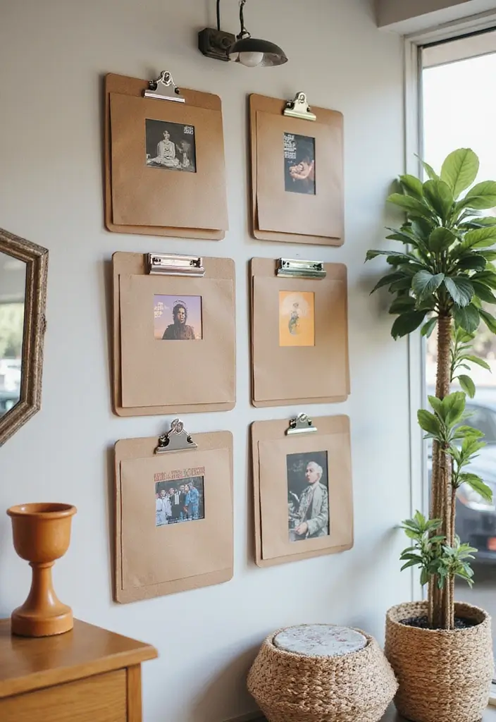 25 Album Cover Wall Decor Bedroom Ideas That Show Off Your Music Style - 4. Clipboards for Rotating Displays