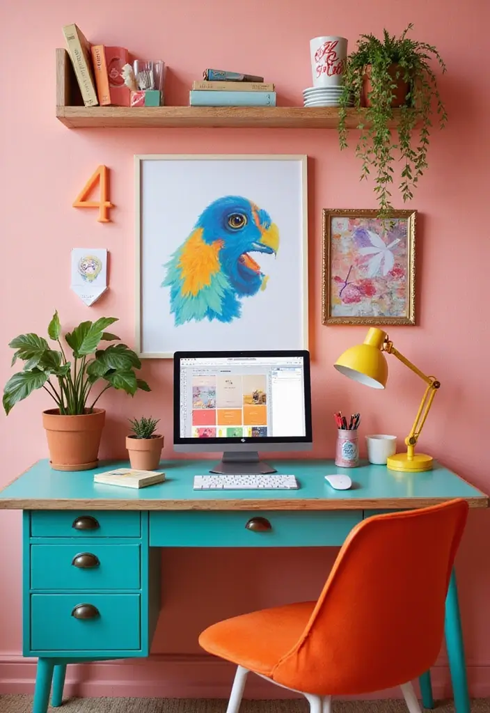 25 Bedroom Desk Ideas Aesthetic That Boost Productivity & Style - 14. Color-Block Desk Setup