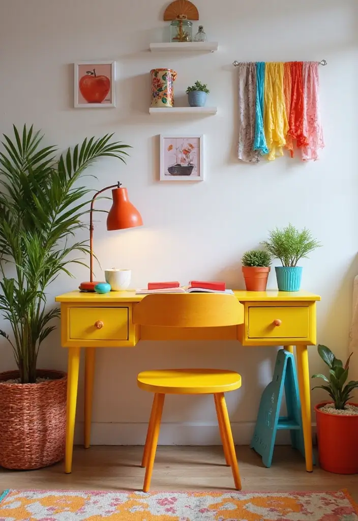 25 Bedroom Desk Ideas Aesthetic That Boost Productivity & Style - 19. Bright and Bold Statement