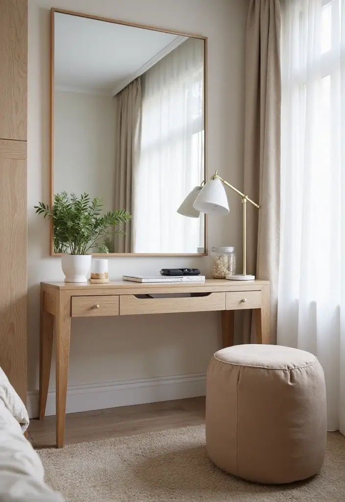 25 Bedroom Desk Ideas Aesthetic That Boost Productivity & Style - 4. Enhanced Light with Mirrors