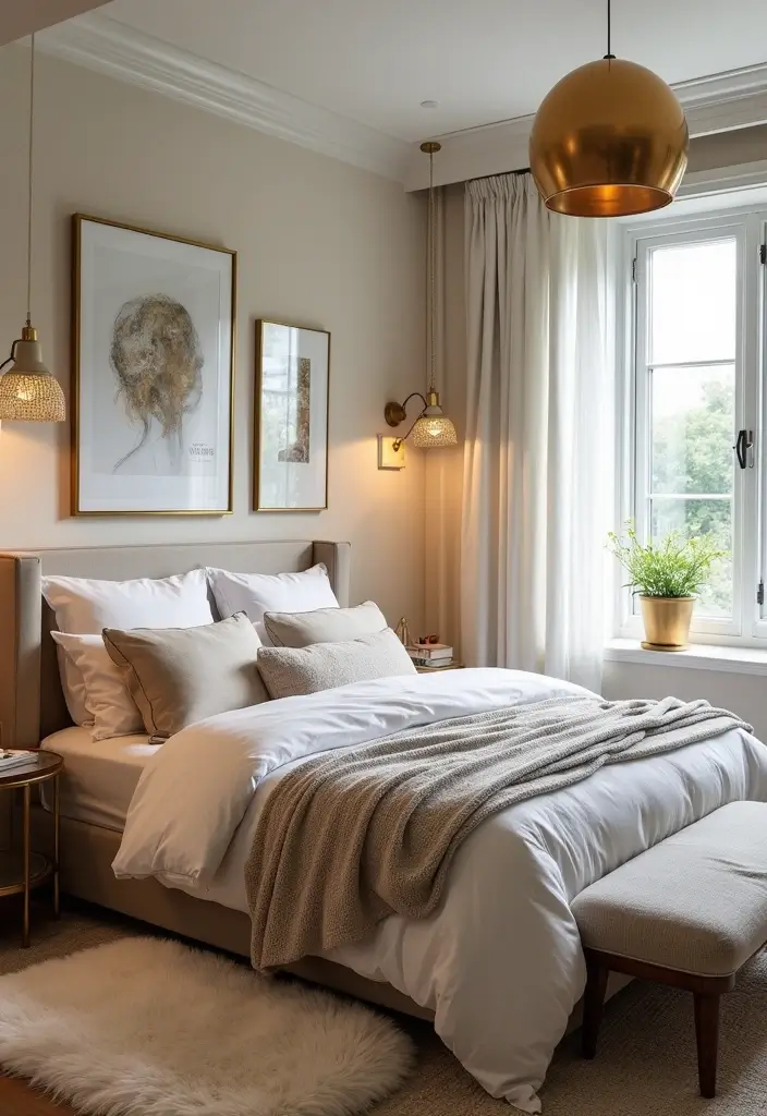 25 Bedroom Ideas for Women in Their 20s That Feel Chic & Fresh - 7. Glamorous Accents with Metallics