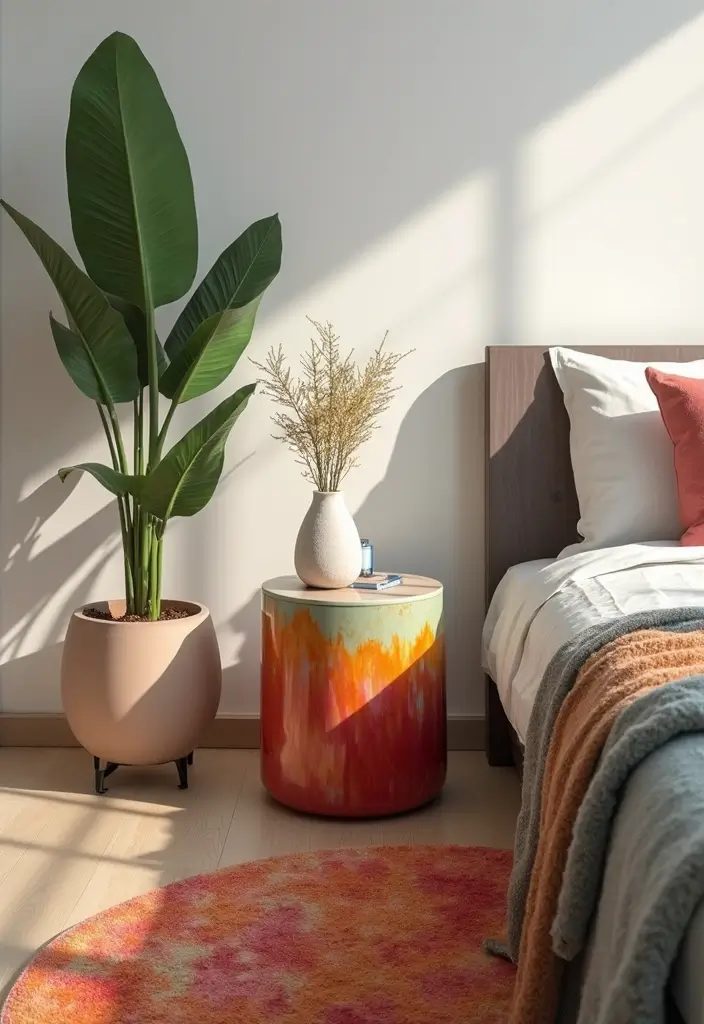 25 Bedroom Side Table Ideas That Look Cute & Functional - 10. Eco-Friendly Resin Tables