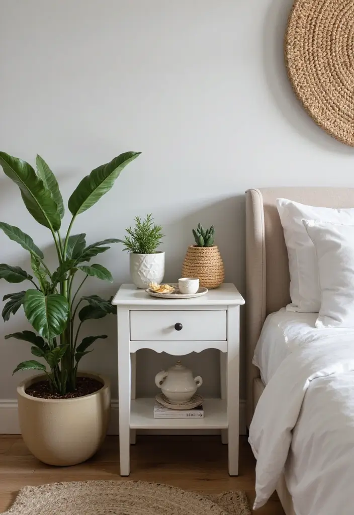 25 Bedroom Side Table Ideas That Look Cute & Functional - 13. Ceramic and Terra Cotta Table Options