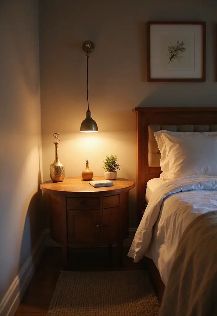 25 Bedroom Side Table Ideas That Look Cute & Functional - 15. Compact Round Side Tables