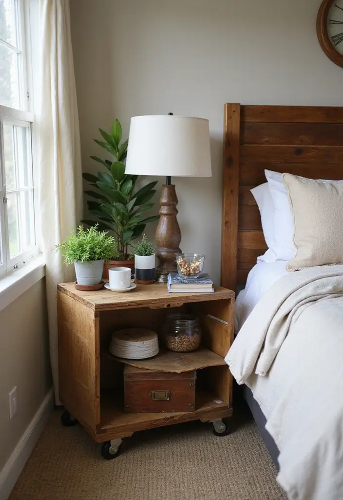 25 Bedroom Side Table Ideas That Look Cute & Functional - 20. Eco-Conscious Shipping Crate Tables