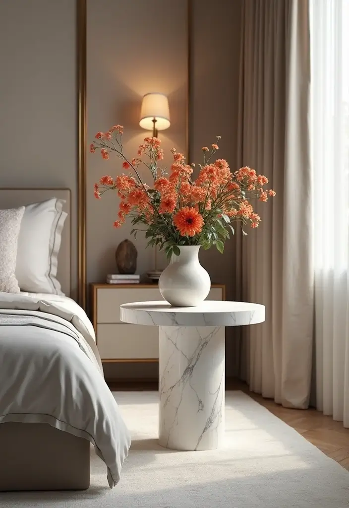 25 Bedroom Side Table Ideas That Look Cute & Functional - 21. Elegant Marble Side Tables