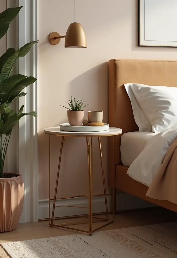 25 Bedroom Side Table Ideas That Look Cute & Functional - 8. Minimalist Metal Designs