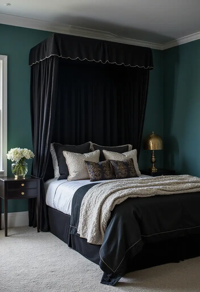 25 Black Canopy Bedroom Ideas That Add Drama and Elegance - 1. Bold Black Elegance