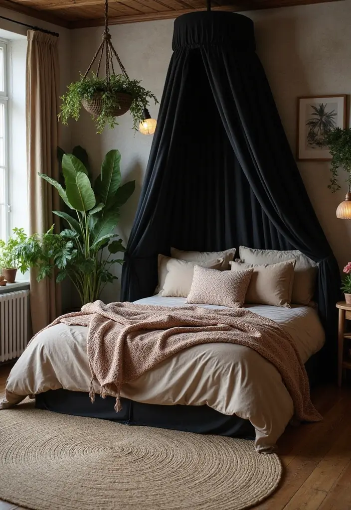 25 Black Canopy Bedroom Ideas That Add Drama and Elegance - 14. Nature-Inspired
