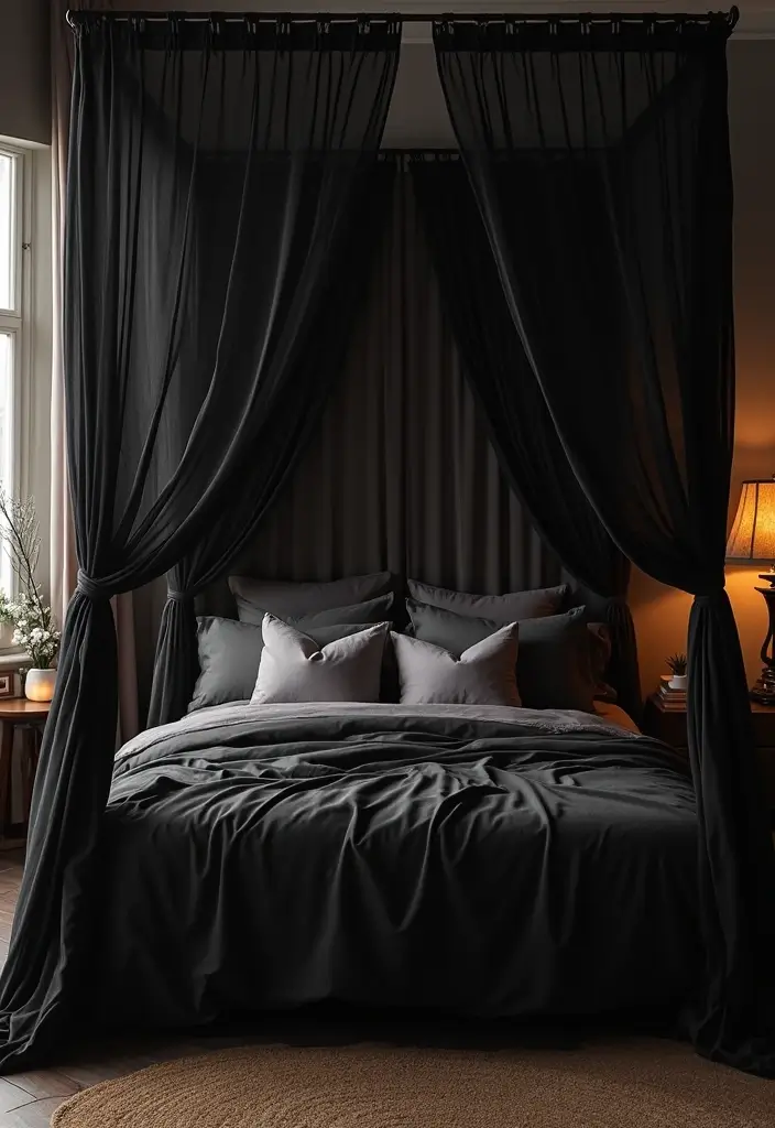 25 Black Canopy Bedroom Ideas That Add Drama and Elegance - 15. Romantic Retreat