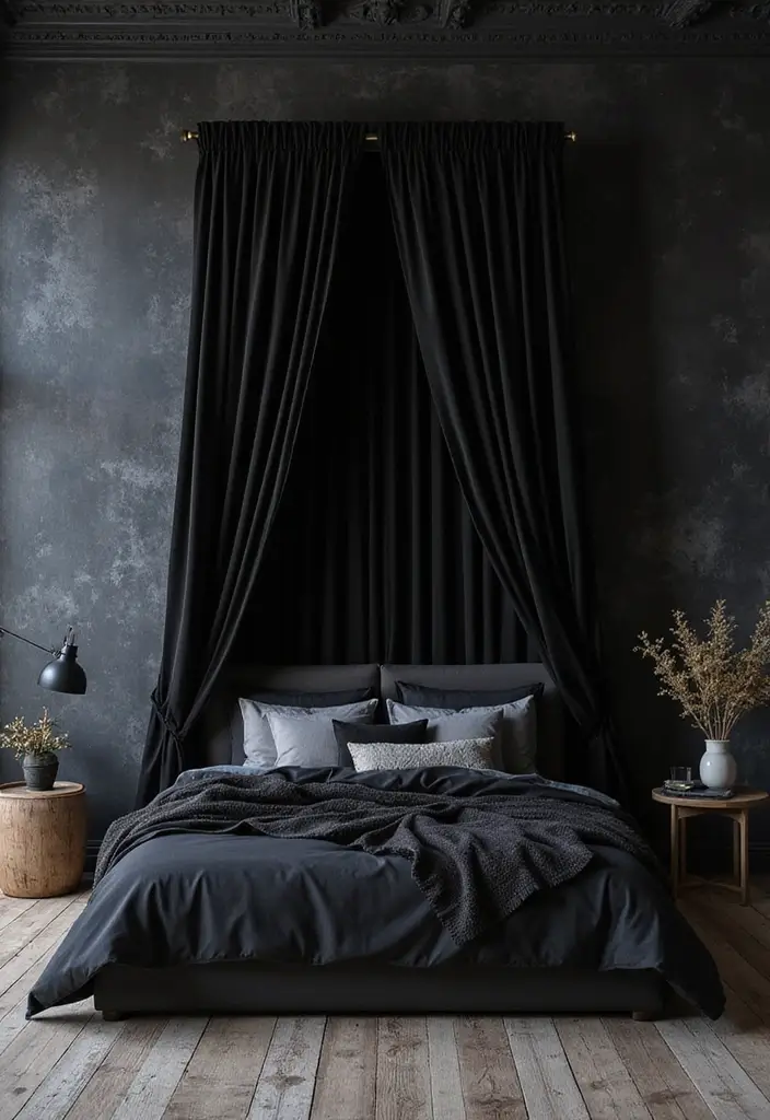 25 Black Canopy Bedroom Ideas That Add Drama and Elegance - 16. Textured Walls