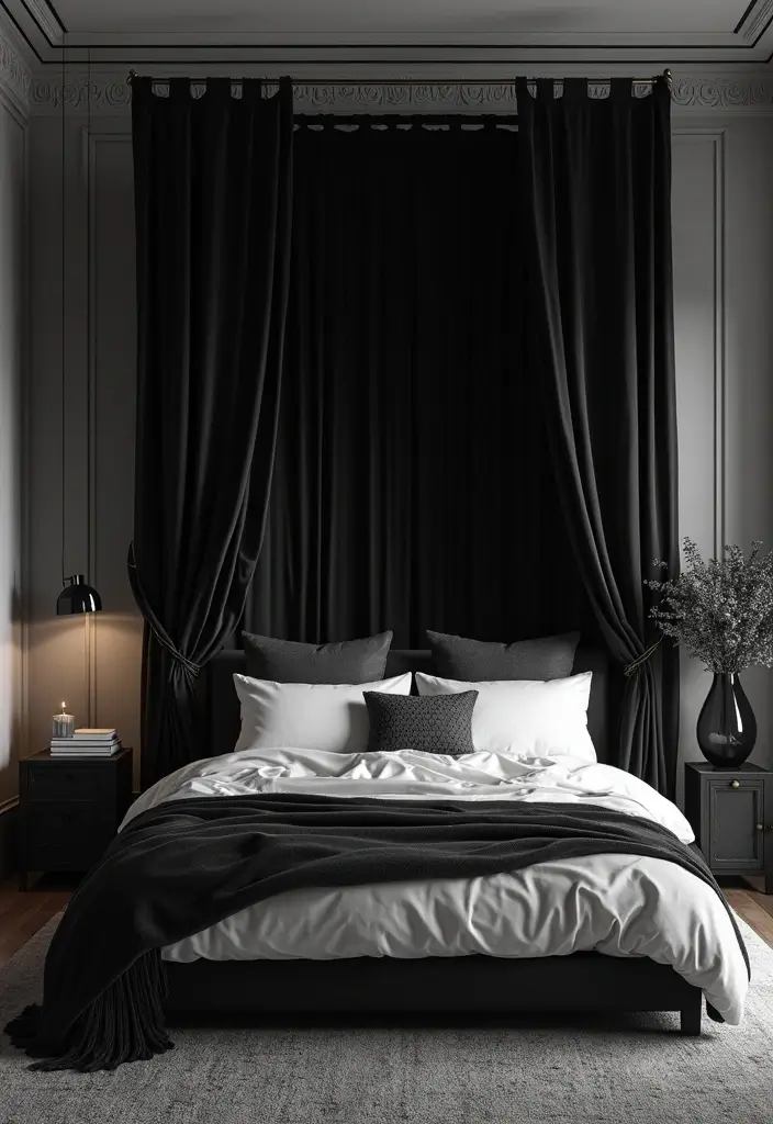 25 Black Canopy Bedroom Ideas That Add Drama and Elegance - 17. Elegant Monochrome