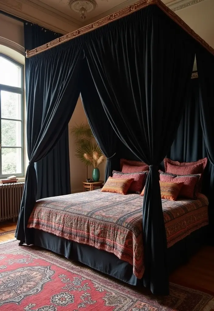 25 Black Canopy Bedroom Ideas That Add Drama and Elegance - 18. Global Influences