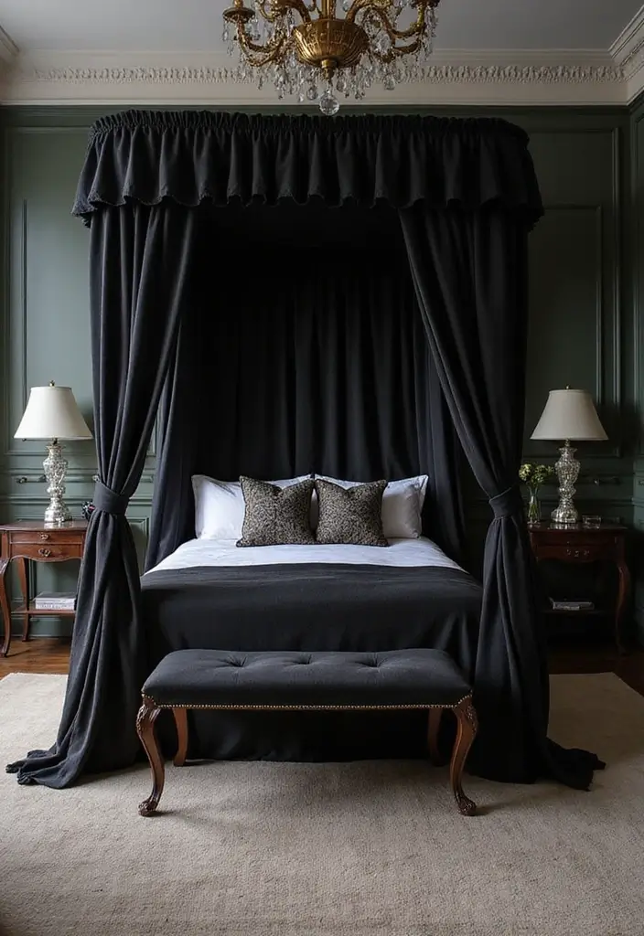 25 Black Canopy Bedroom Ideas That Add Drama and Elegance - 19. Statement Furniture