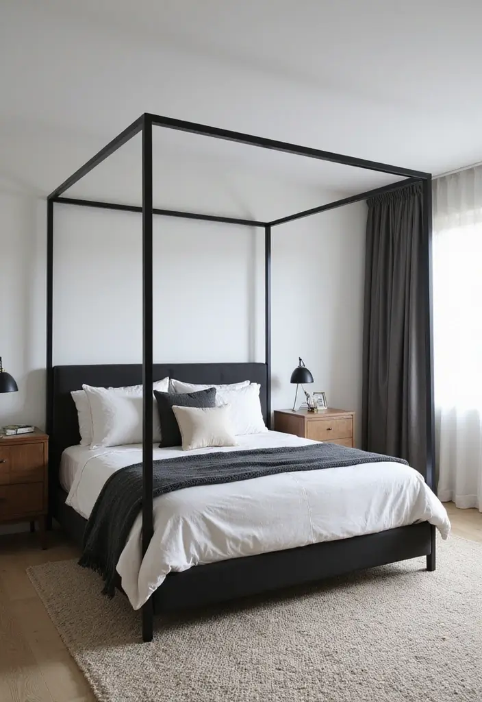 25 Black Canopy Bedroom Ideas That Add Drama and Elegance - 2. Modern Minimalism
