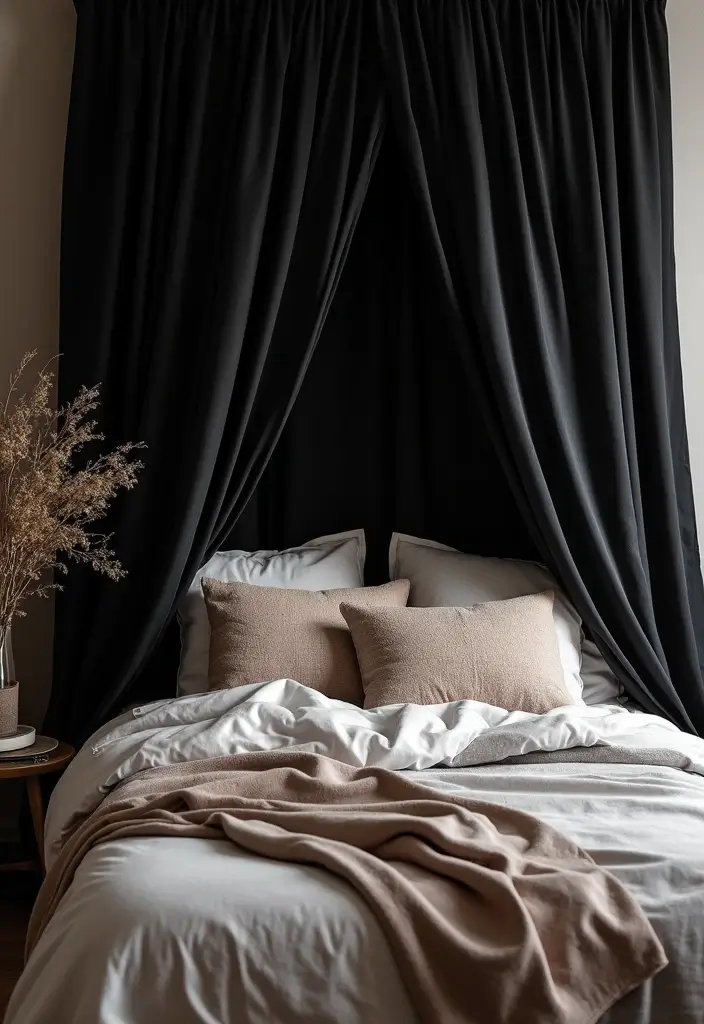25 Black Canopy Bedroom Ideas That Add Drama and Elegance - 21. Soft and Cozy Bedding