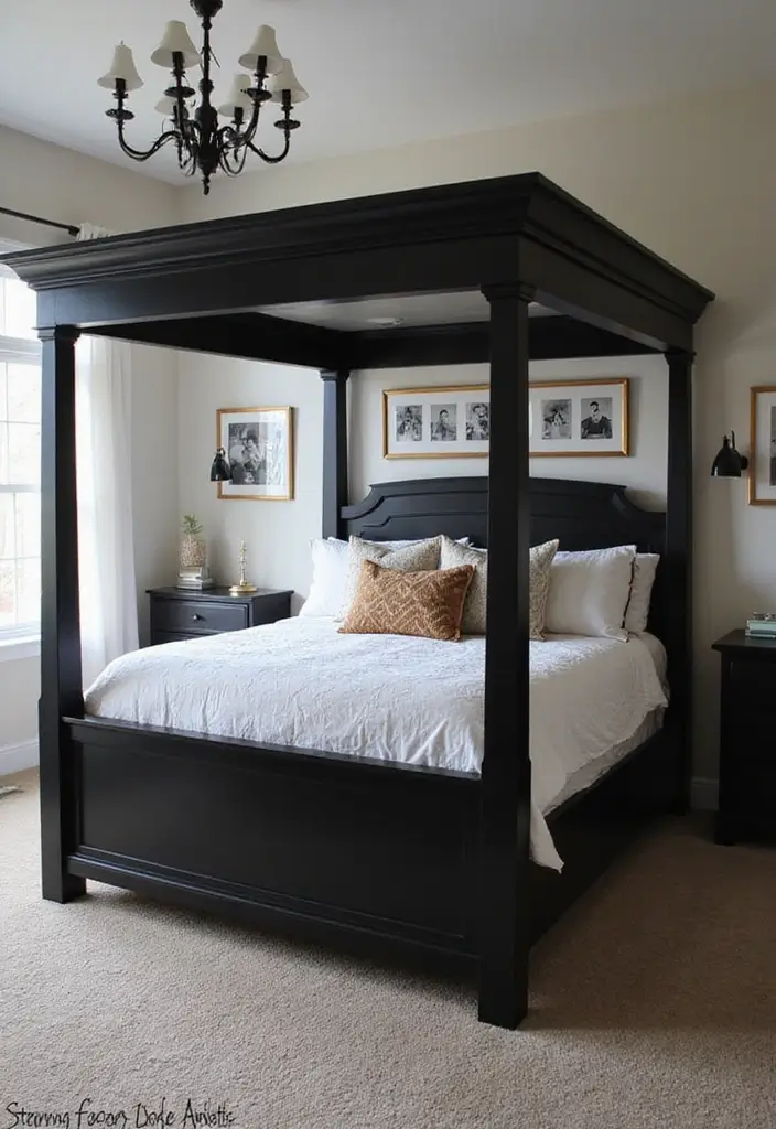 25 Black Canopy Bedroom Ideas That Add Drama and Elegance - 22. Personalized Decor