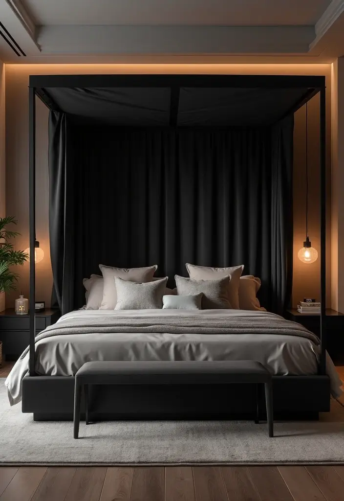 25 Black Canopy Bedroom Ideas That Add Drama and Elegance - 23. Integrated Technology