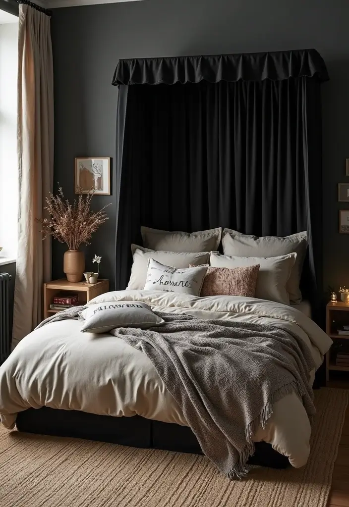 25 Black Canopy Bedroom Ideas That Add Drama and Elegance - 24. Seasonal Decor Changes