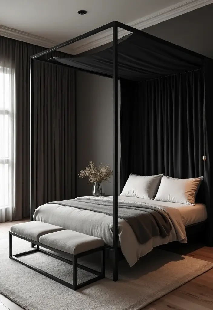 25 Black Canopy Bedroom Ideas That Add Drama and Elegance - 25. Open-Concept Design