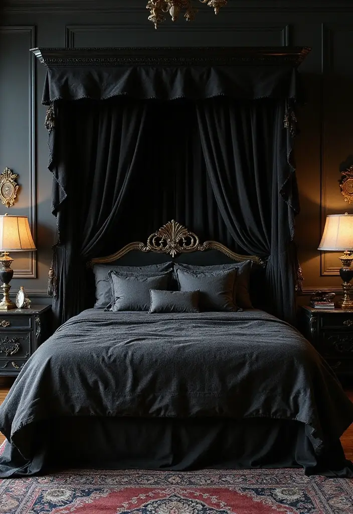 25 Black Canopy Bedroom Ideas That Add Drama and Elegance - 3. Vintage Glamour