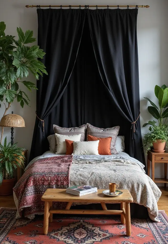 25 Black Canopy Bedroom Ideas That Add Drama and Elegance - 4. Chic Bohemian Vibes