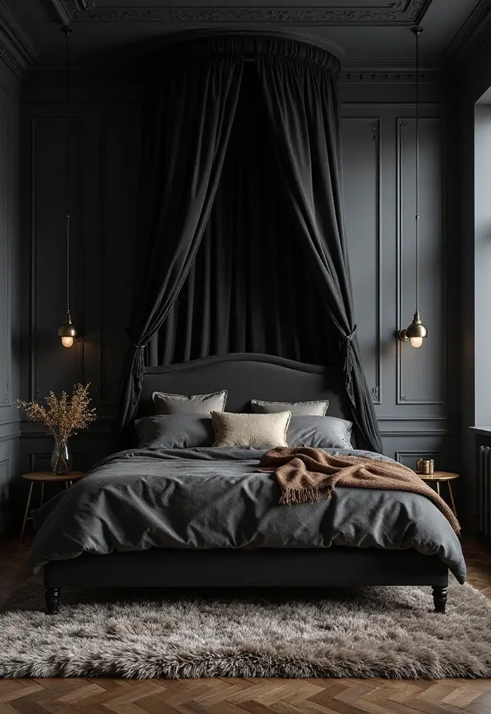 25 Black Canopy Bedroom Ideas That Add Drama and Elegance - 6. Luxurious Textures