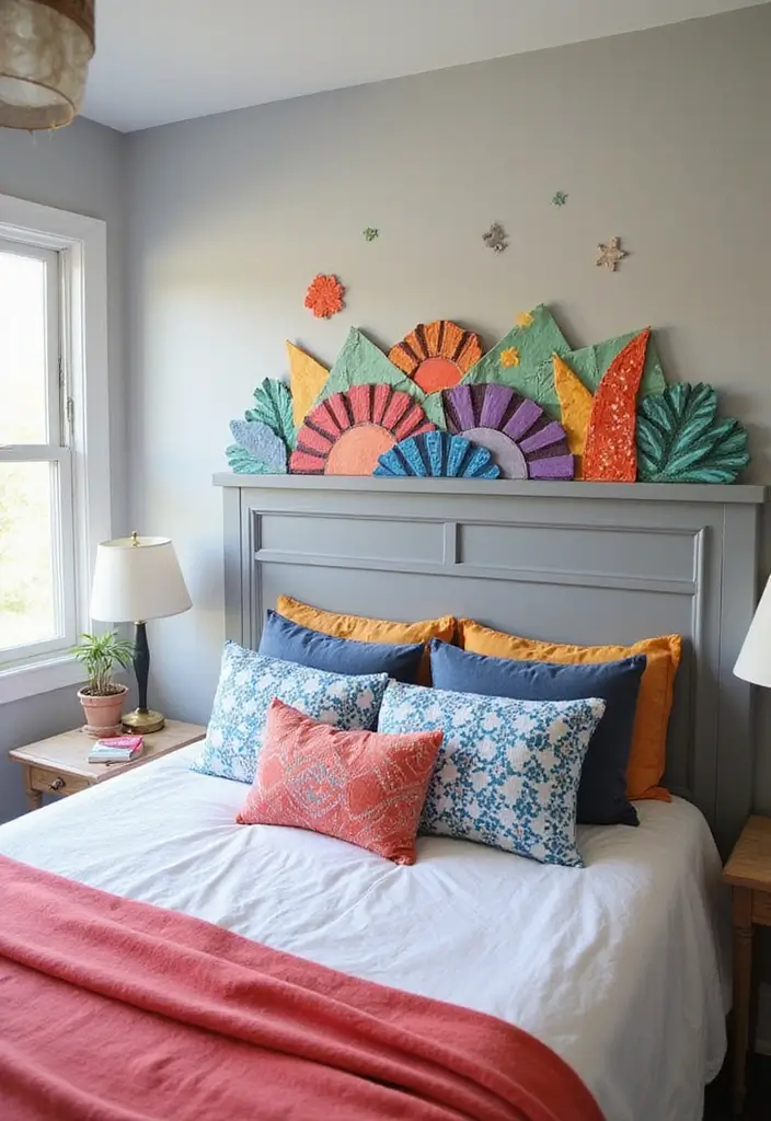 25 Grey Headboard Bedroom Ideas That Feel Classy and Versatile - 10. Artistic Flair with a Painted Headboard