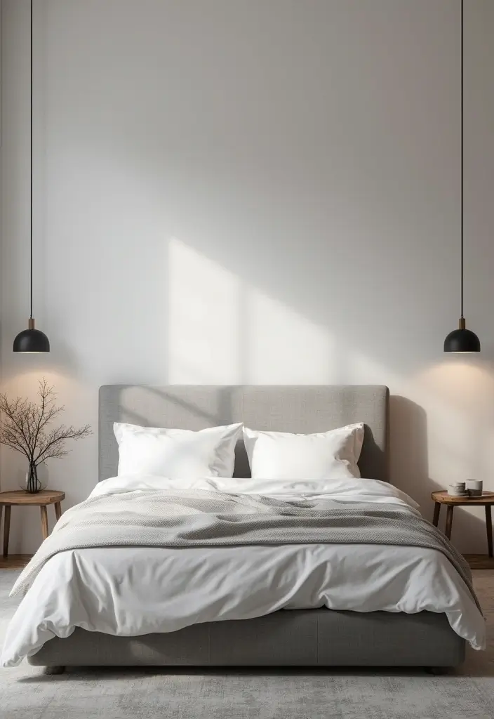 25 Grey Headboard Bedroom Ideas That Feel Classy and Versatile - 11. Minimalist Floating Headboard