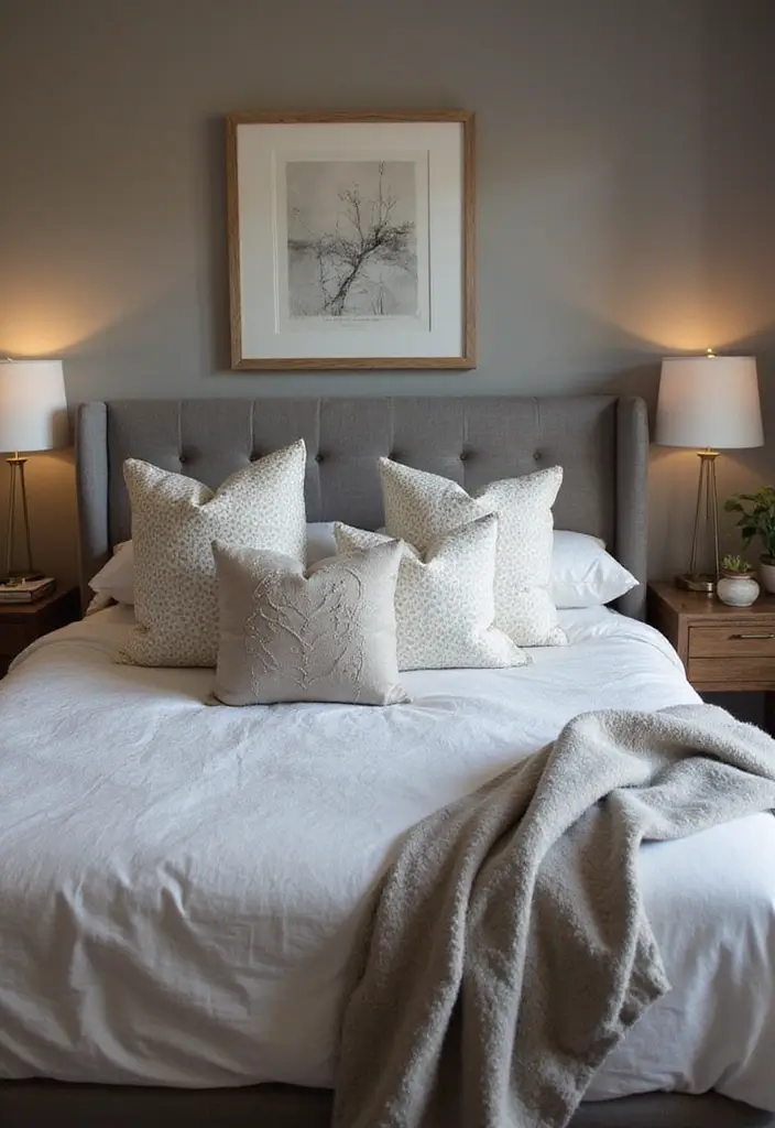 25 Grey Headboard Bedroom Ideas That Feel Classy and Versatile - 14. Cozy Layered Textures