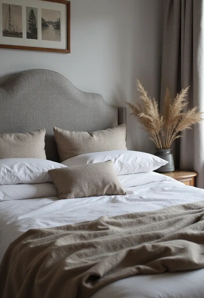 25 Grey Headboard Bedroom Ideas That Feel Classy and Versatile - 19. Textured Fabric Headboard