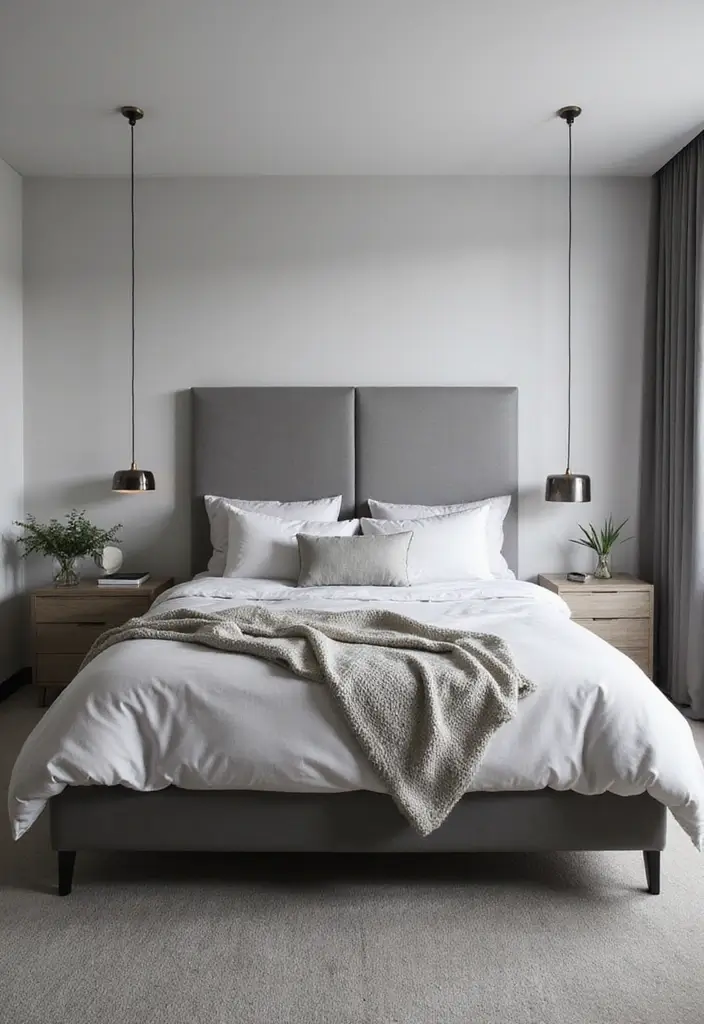 25 Grey Headboard Bedroom Ideas That Feel Classy and Versatile - 2. Chic Minimalism with a Flat Panel Design
