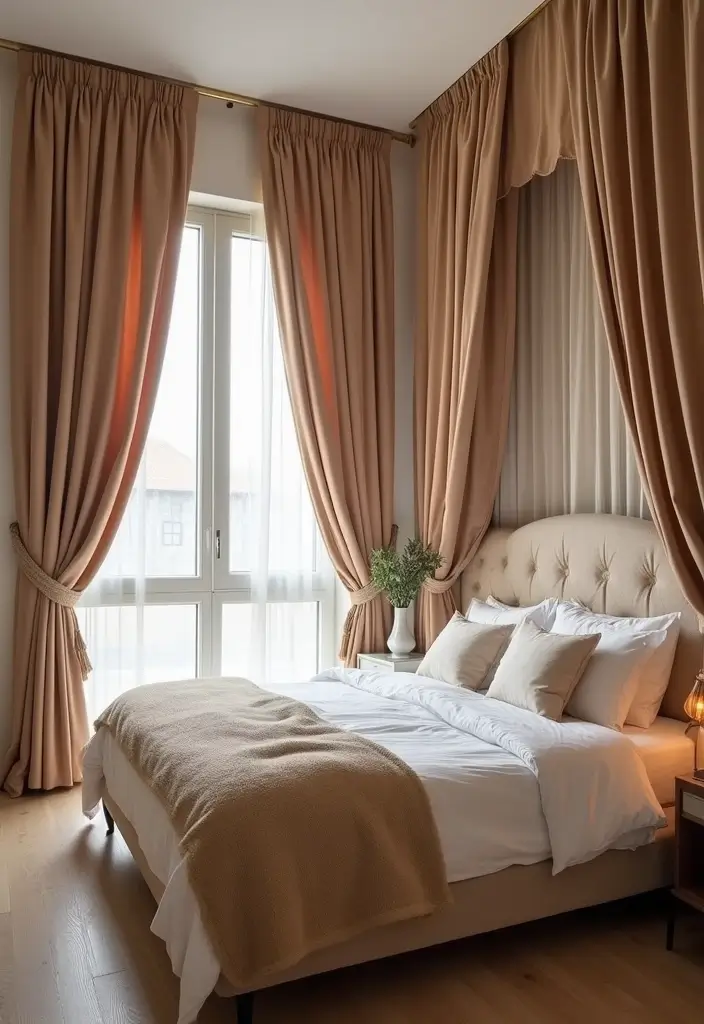 25 King Size Bed in Small Bedroom Ideas That Actually Work - 13. Divide the Space with Curtains