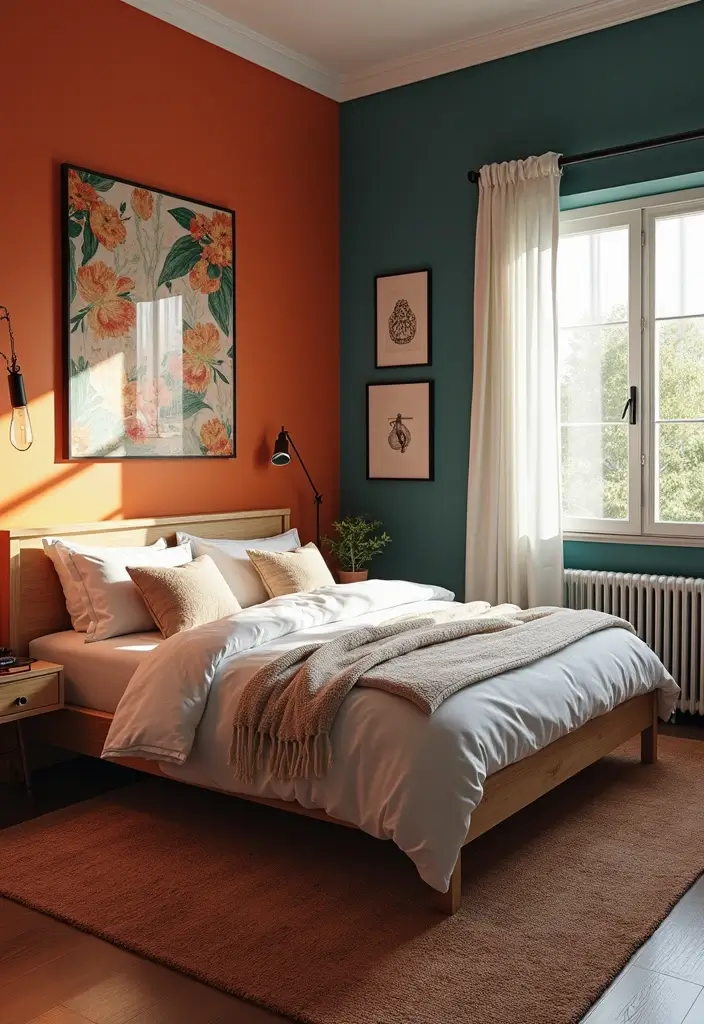 25 King Size Bed in Small Bedroom Ideas That Actually Work - 16. Colorful Accent Walls
