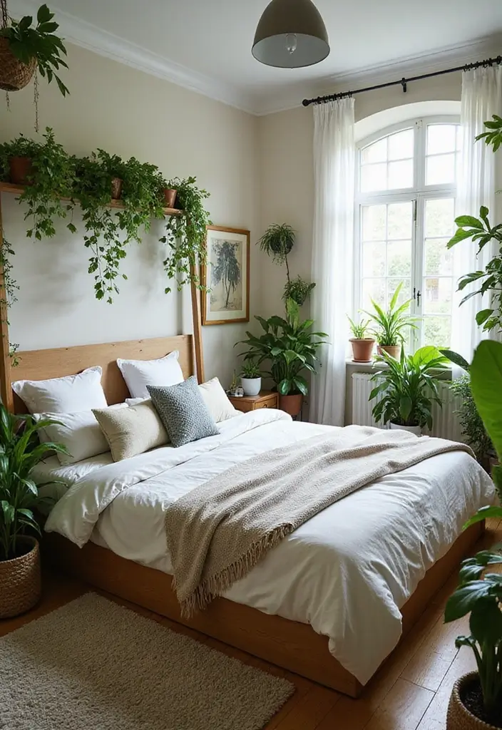 25 King Size Bed in Small Bedroom Ideas That Actually Work - 25. Plants for Freshness