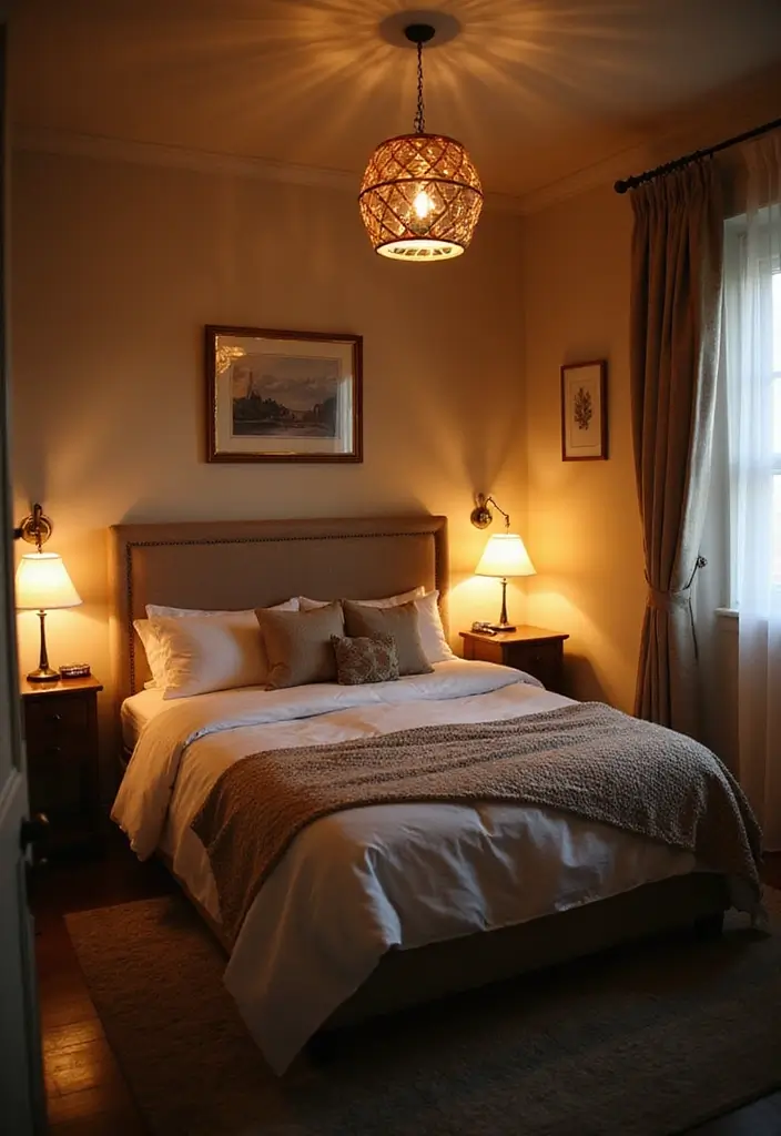 25 King Size Bed in Small Bedroom Ideas That Actually Work - 7. Layered Lighting