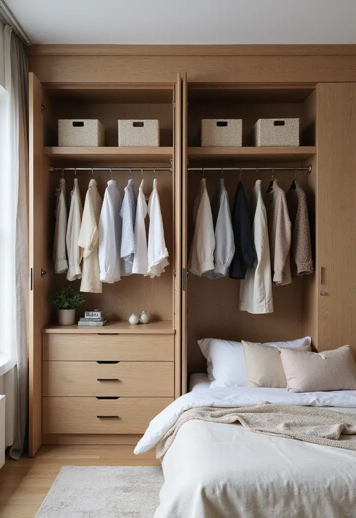 25 King Size Bed in Small Bedroom Ideas That Actually Work - 9. Open Wardrobe Designs