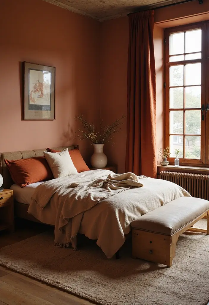 25 Paint Ideas for Bedroom That Completely Transform Your Space - 14. Earthy Rust for Warmth and Depth
