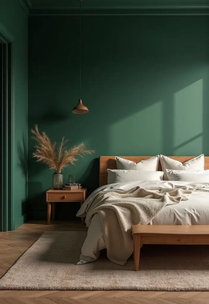 25 Paint Ideas for Bedroom That Completely Transform Your Space - 25. Deep Forest Green for a Luxurious Escape
