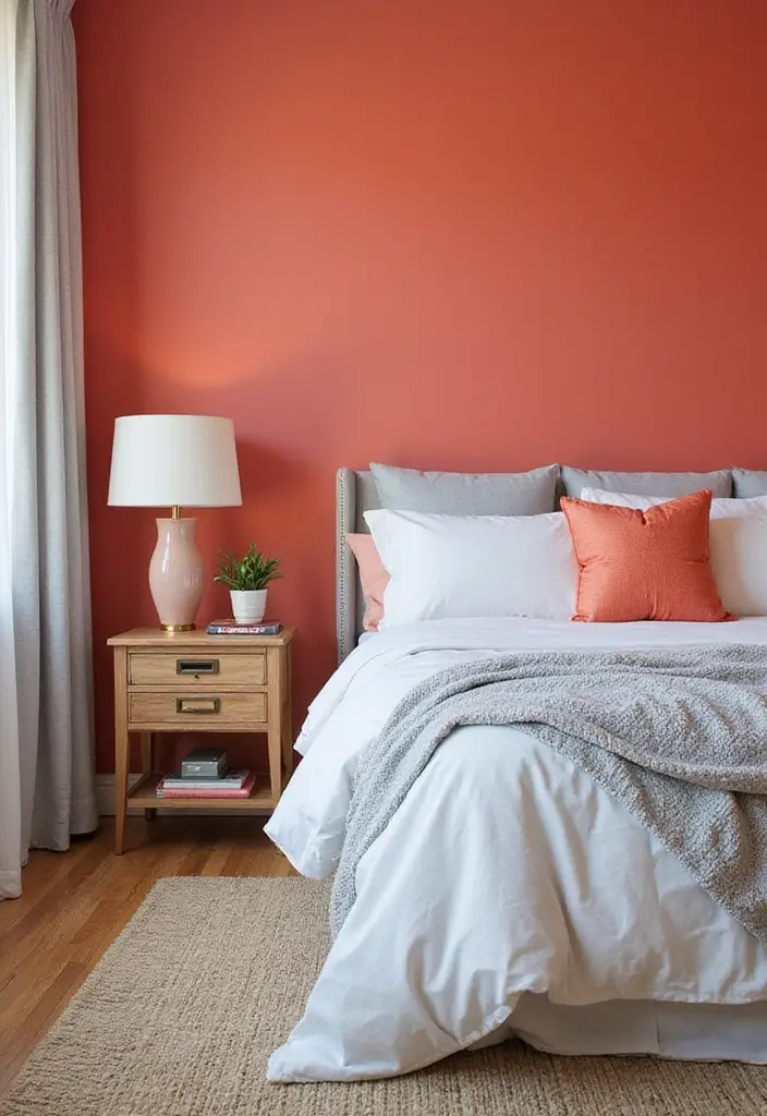 25 Paint Ideas for Bedroom That Completely Transform Your Space - 6. Vibrant Coral for an Energetic Boost