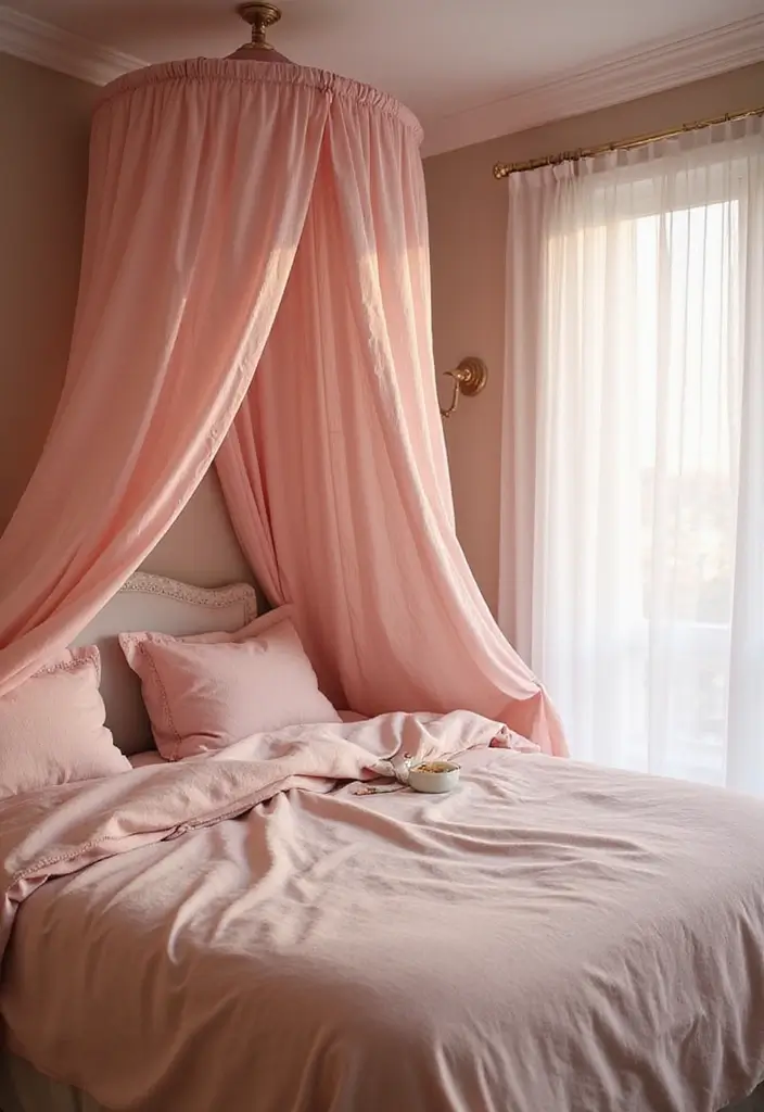 25 Pink Bedroom Ideas for Adults That Feel Romantic and Refined - 12. Cozy Canopy