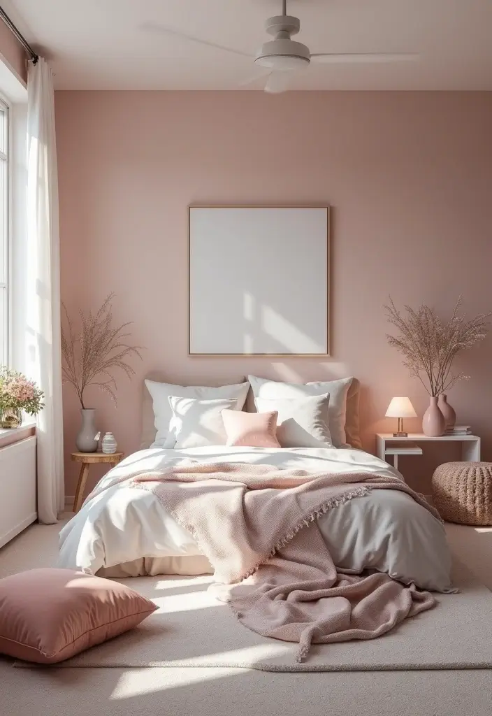 25 Pink Bedroom Ideas for Adults That Feel Romantic and Refined - 14. Pink and Grey Serenity