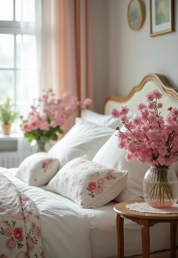 25 Pink Bedroom Ideas for Adults That Feel Romantic and Refined - 16. Pink Floral Arrangements