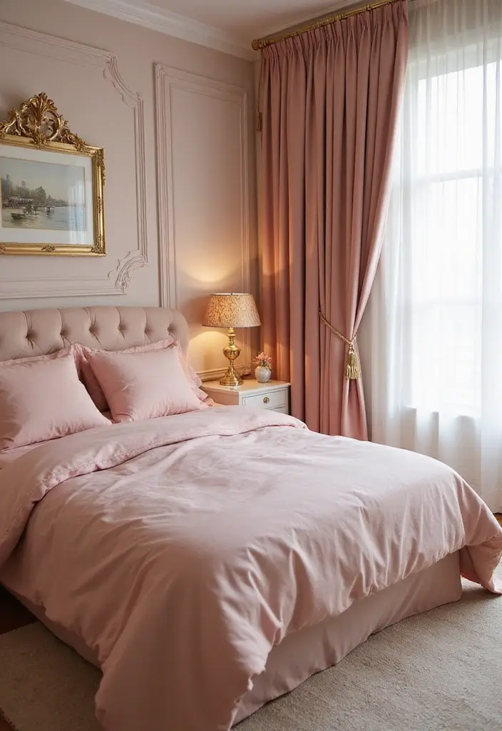 25 Pink Bedroom Ideas for Adults That Feel Romantic and Refined - 3. Blush and Gold Glam