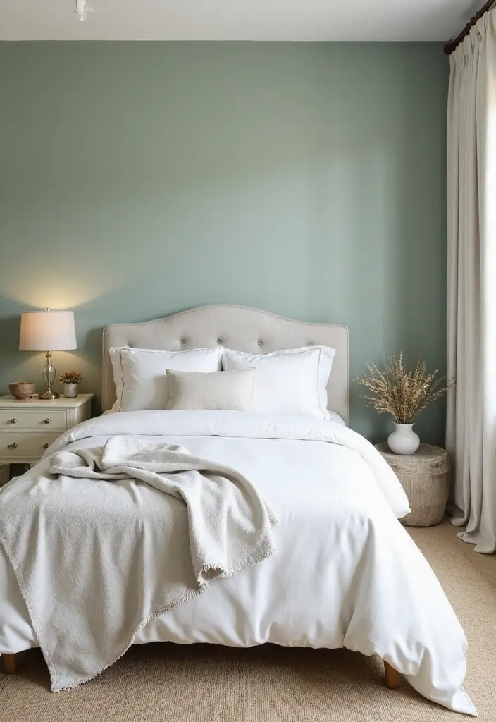 25 Sage Green Bedroom Ideas That Are Peaceful and Elegant - 1. Soft Sage Accent Walls