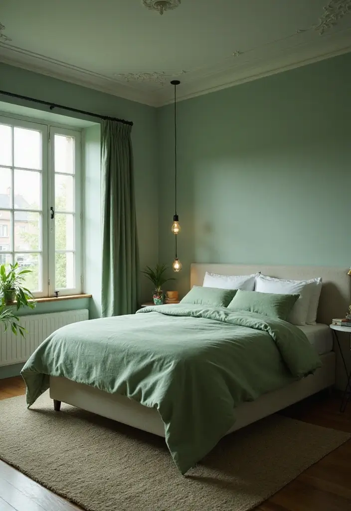 25 Sage Green Bedroom Ideas That Are Peaceful and Elegant - 10. Sage Green Lighting Fixtures